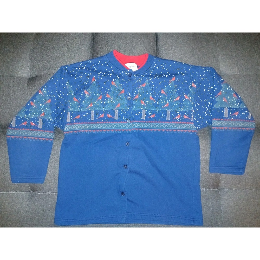 Vintage Anthony's Simply Yours Christmas Cardigan L Cardinals Trees USA Made